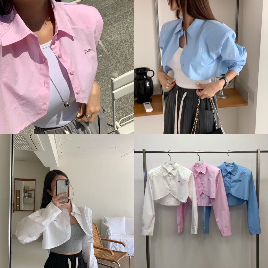 REVE CITE-L韓國代購女裝新款時尚真品25春夏襯衫蕾絲衫短款REVE CITE襯衫/蕾絲衫