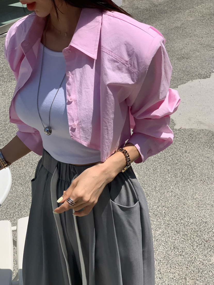 REVE CITE-L韓國代購女裝新款時尚真品25春夏襯衫蕾絲衫短款REVE CITE襯衫/蕾絲衫