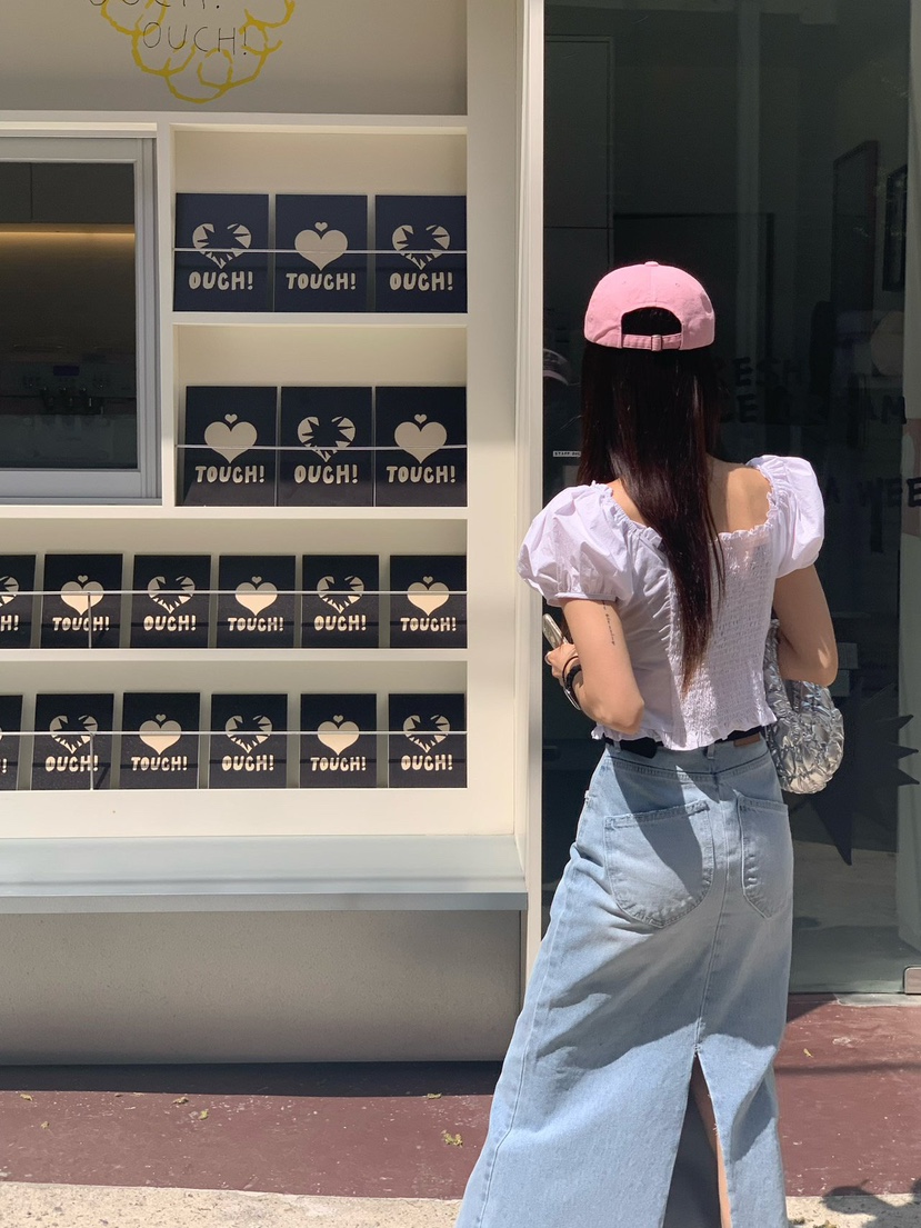 REVE CITE-L韓國直郵女士新款25春夏真品襯衫蕾絲衫荷葉邊REVE CITE襯衫/蕾絲衫