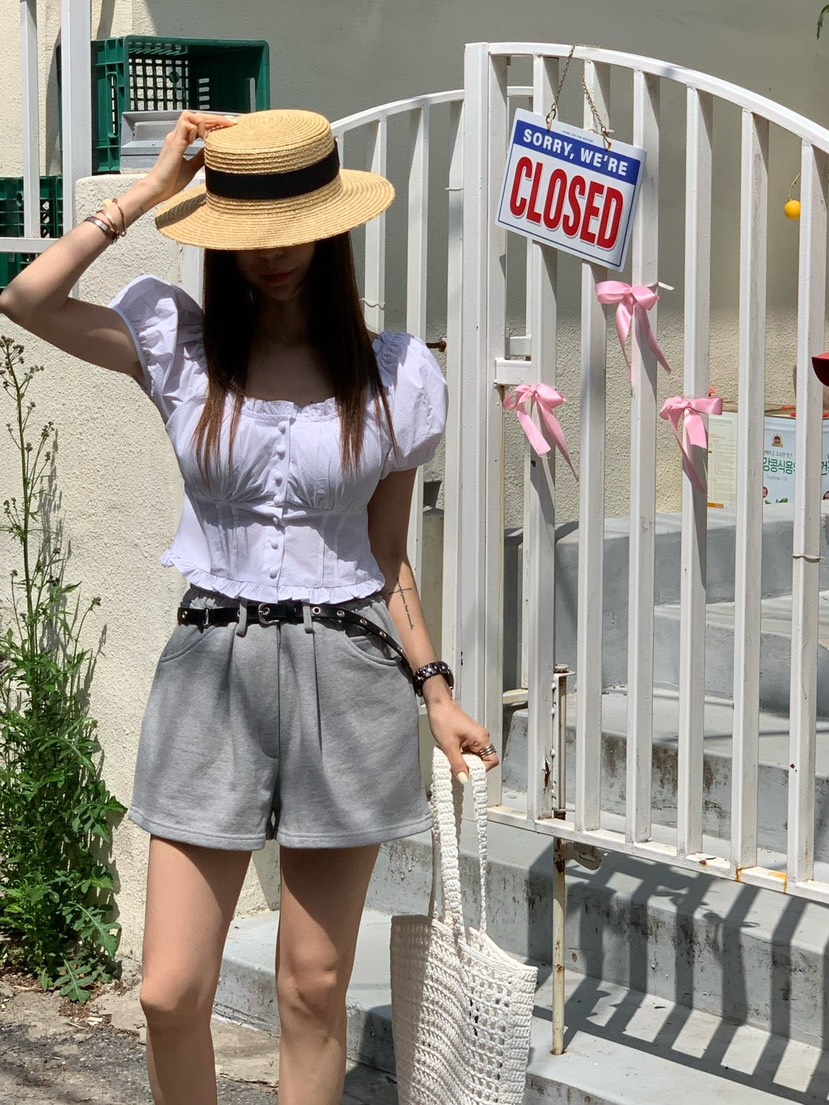 REVE CITE-L韓國直郵女士新款25春夏真品襯衫蕾絲衫荷葉邊REVE CITE襯衫/蕾絲衫