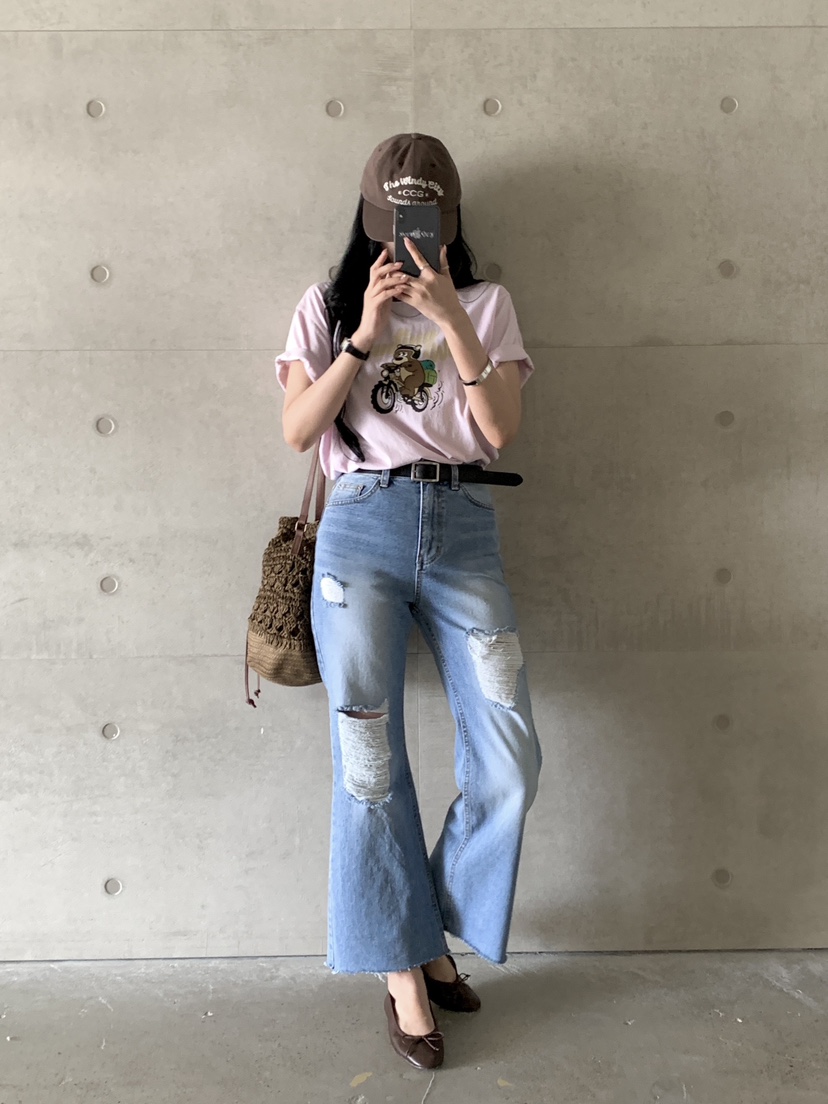 DAVICHI韓國直郵女士新品熱賣時尚真品休閑牛仔褲含隨機腰帶DAVICHI牛仔褲