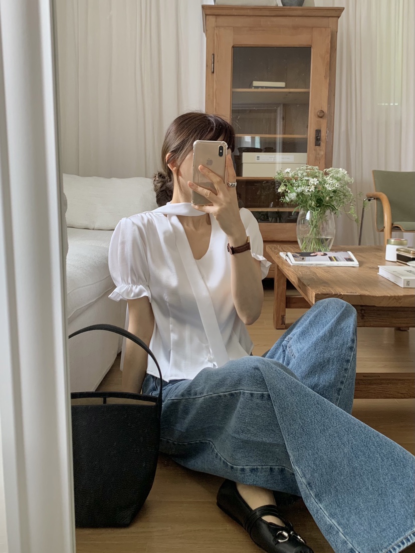 FORMSTUDIO東大門直郵女裝新款25春夏人氣襯衫蕾絲衫含脖帶FORMSTUDIO襯衫/蕾絲衫