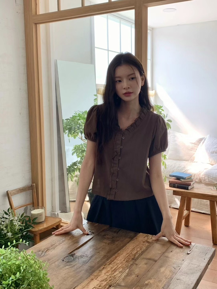 ANOU韓國直郵女裝新款25春夏真品人氣職業休閑時尚襯衫蕾絲衫ANOU襯衫/蕾絲衫