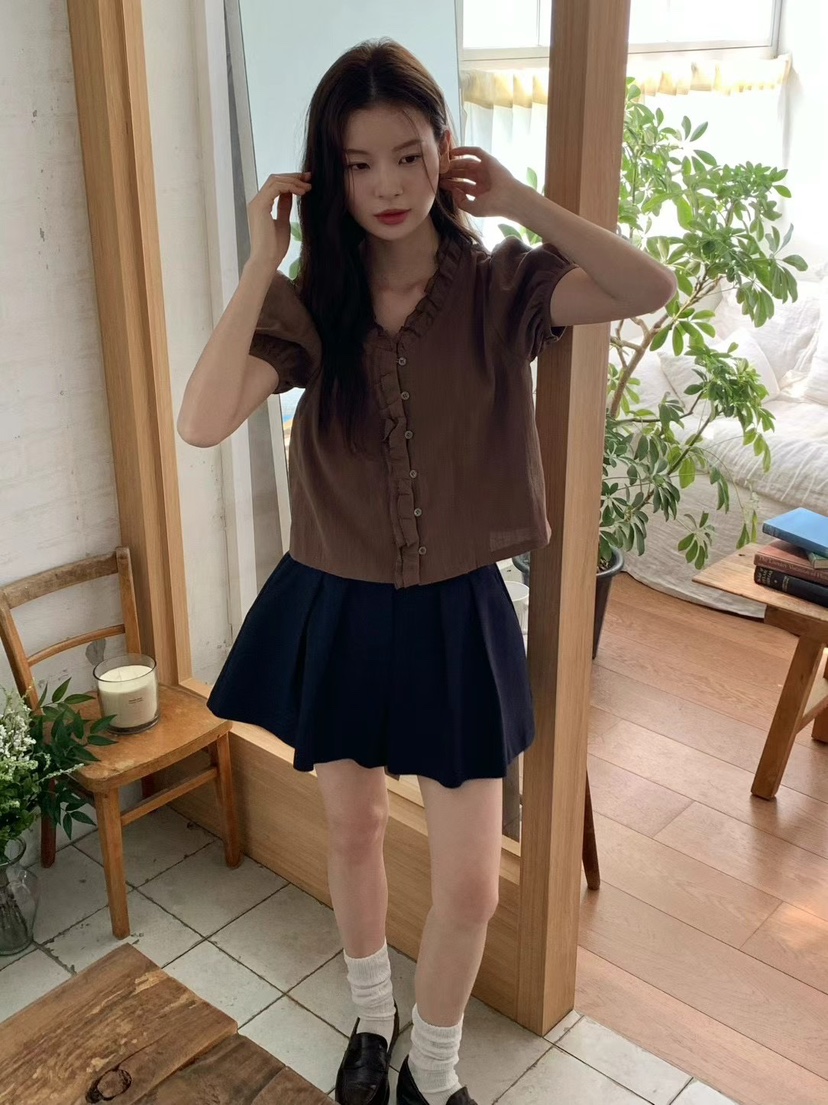 ANOU韓國直郵女裝新款25春夏真品人氣職業休閑時尚襯衫蕾絲衫ANOU襯衫/蕾絲衫