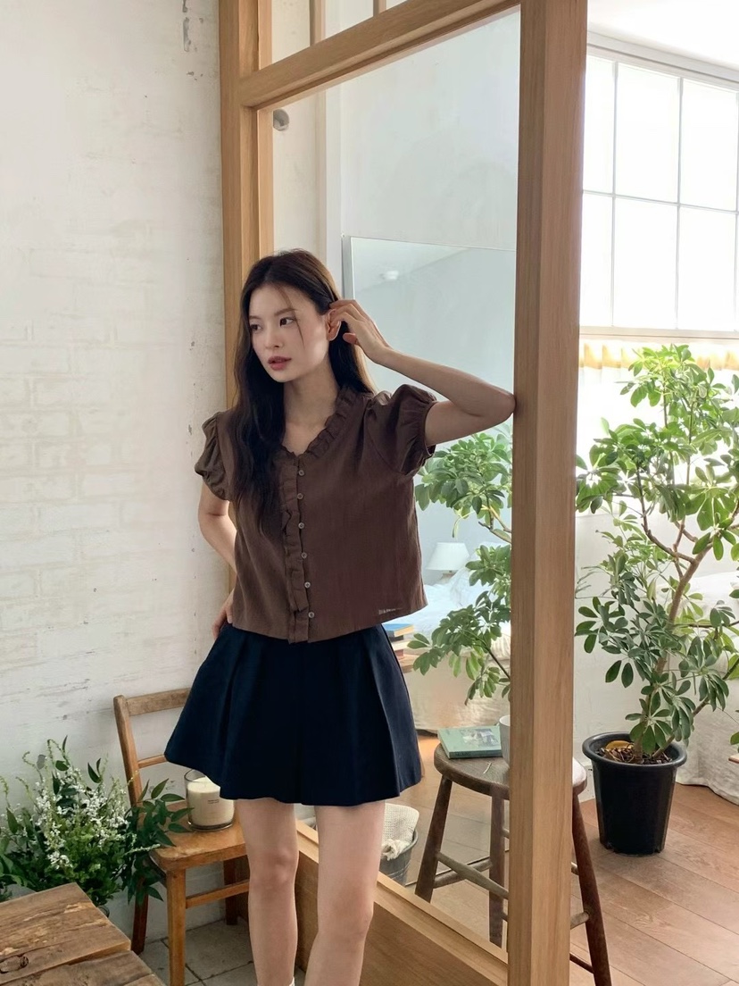 ANOU韓國直郵女裝新款25春夏真品人氣職業休閑時尚襯衫蕾絲衫ANOU襯衫/蕾絲衫