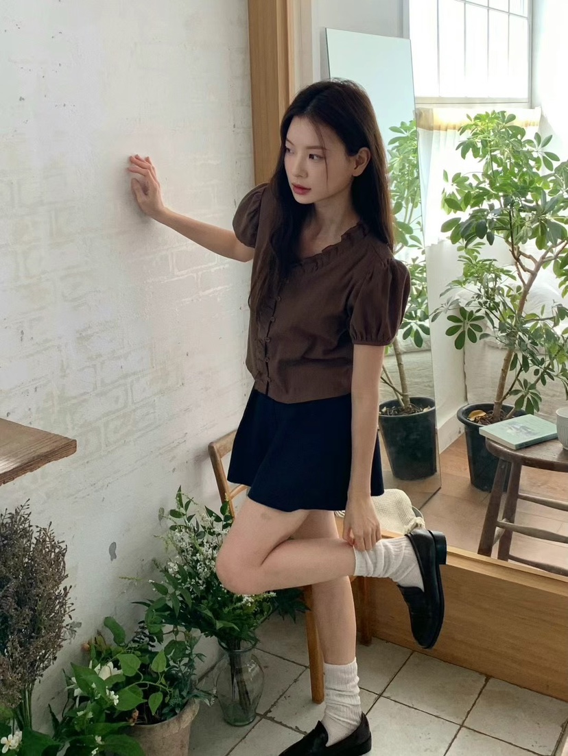ANOU韓國直郵女裝新款25春夏真品人氣職業休閑時尚襯衫蕾絲衫ANOU襯衫/蕾絲衫