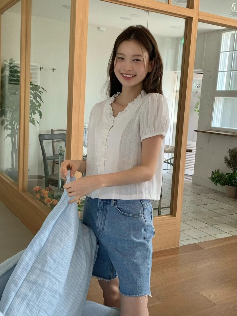 ANOU韓國直郵女裝新款25春夏真品人氣職業休閑時尚襯衫蕾絲衫ANOU襯衫/蕾絲衫