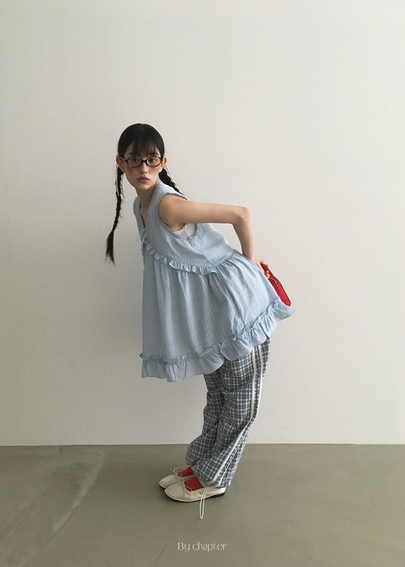 BY CHAPTER東大門代購女士新款熱賣人氣襯衫蕾絲衫格紋透視Chapter襯衫/蕾絲衫