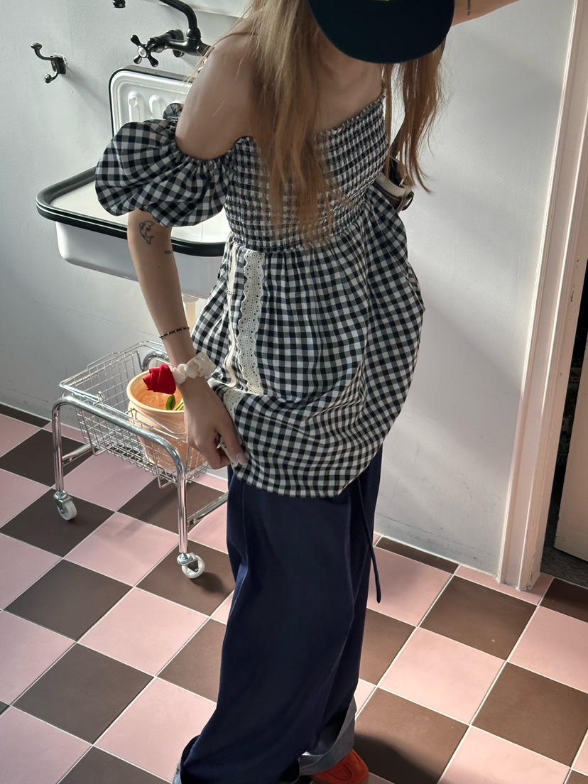 ZEROZERO韓國直郵㊣女裝新品時尚人氣熱賣25春夏襯衫蕾絲衫格紋ZEROZERO襯衫/蕾絲衫