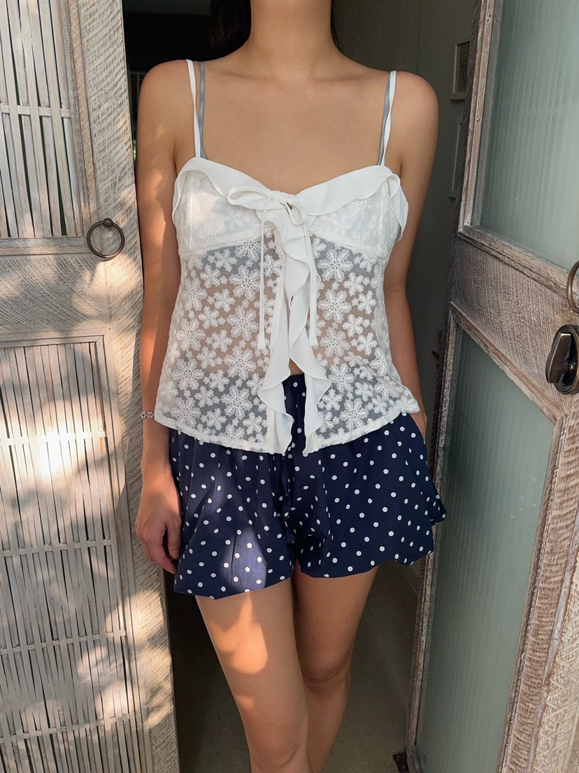 OUPPT直郵韓國代購㊣女裝新款25春夏推薦吊帶背心荷葉邊刺繡OUPPT吊帶/背心圖色1