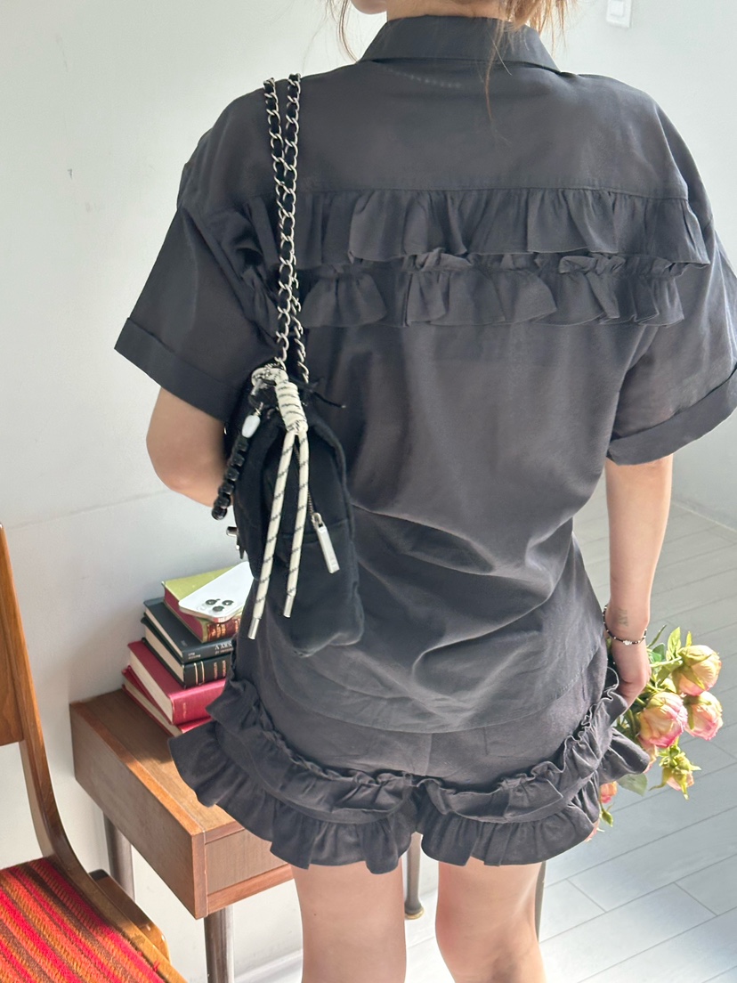 ZEROZERO韓國㊣直郵東大門代購女裝新品時尚短褲荷葉邊亞麻ZEROZERO短褲