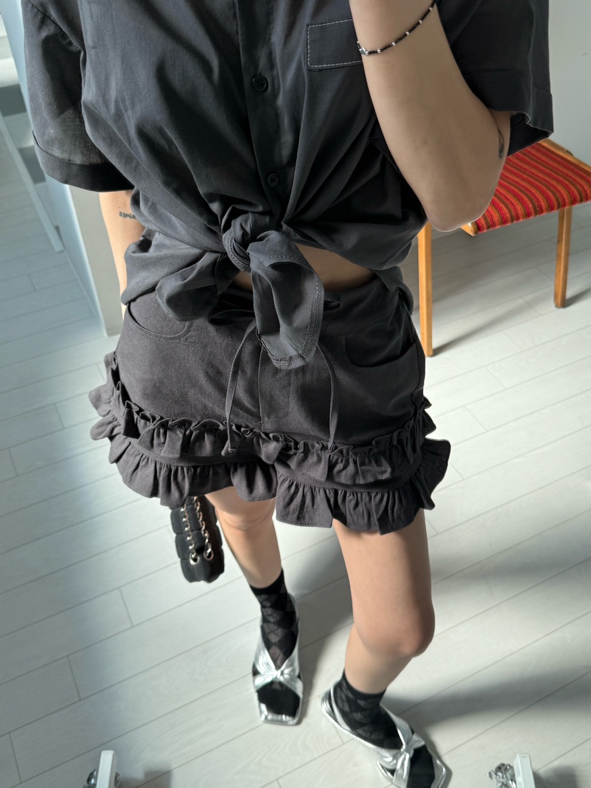 ZEROZERO韓國㊣直郵東大門代購女裝新品時尚短褲荷葉邊亞麻ZEROZERO短褲圖色2