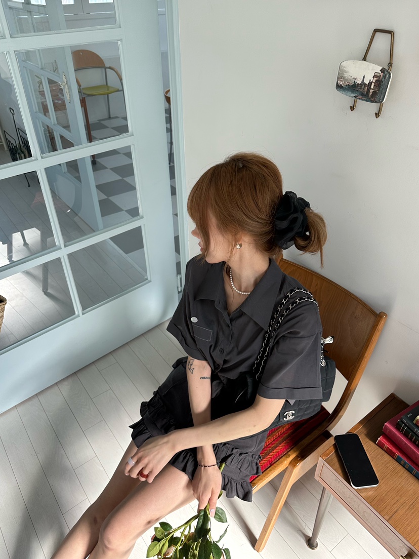 ZEROZERO韓國直郵㊣女裝新款休閑人氣襯衫蕾絲衫荷葉邊亞麻ZEROZERO襯衫/蕾絲衫