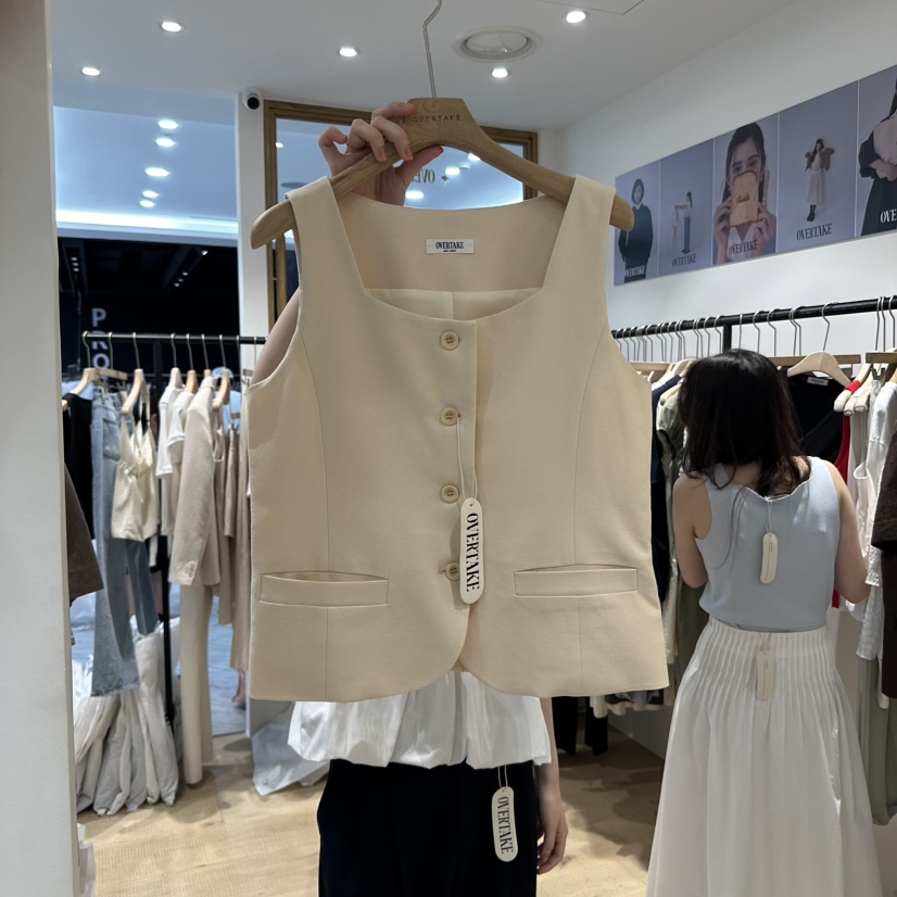 OVERTAKE韓國直郵㊣女裝新品休閑推薦人氣25春夏熱賣馬甲亞麻OVERTAKE馬甲圖色1
