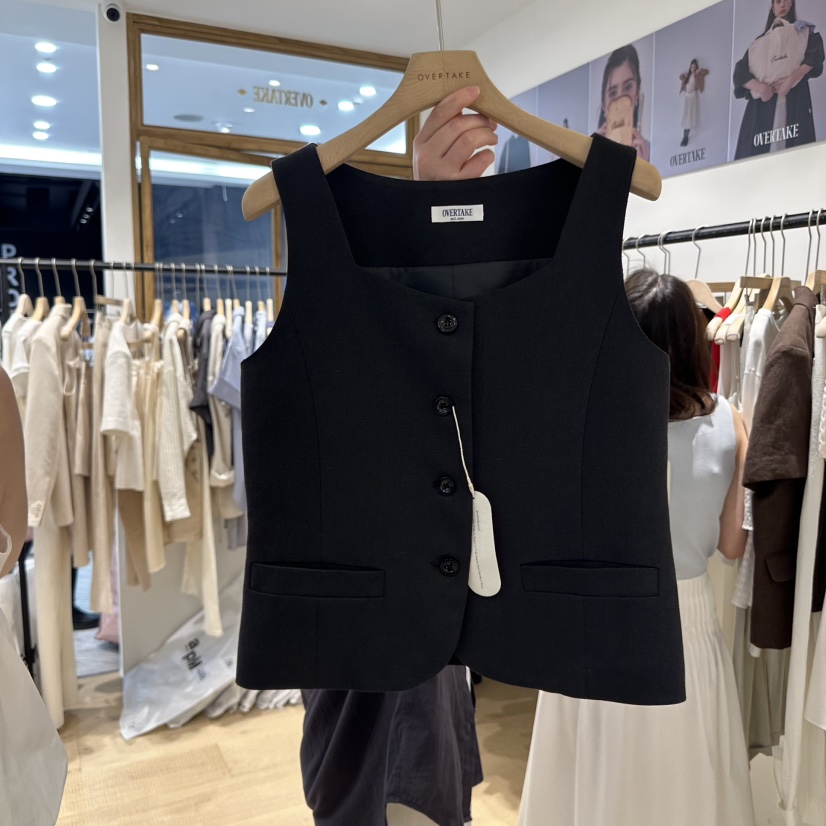 OVERTAKE韓國直郵㊣女裝新品休閑推薦人氣25春夏熱賣馬甲亞麻OVERTAKE馬甲圖色2
