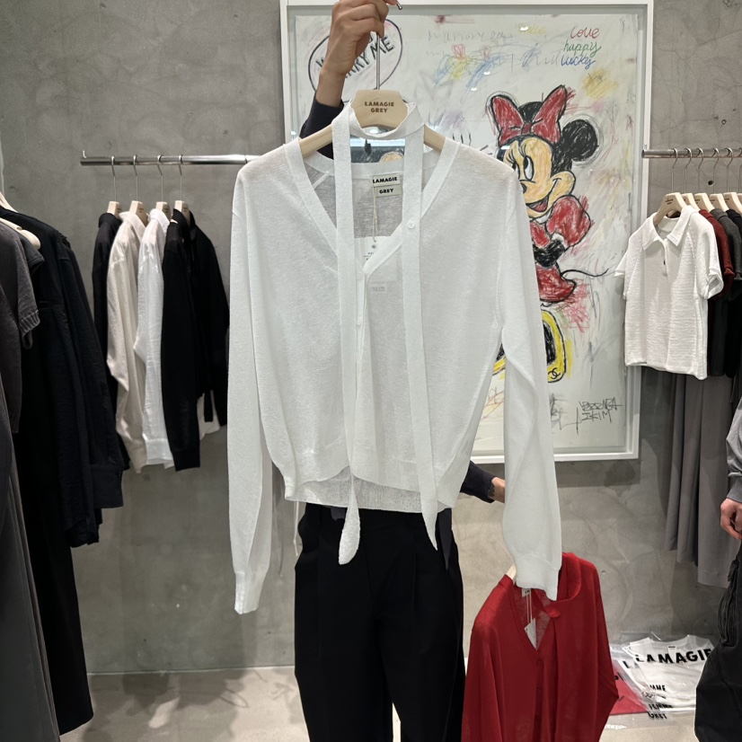 LAMAGIEPIE韓國直郵㊣東大門實拍女裝新品時尚針織衫含脖帶開衫LAMAGIE GREY針織衫圖色1