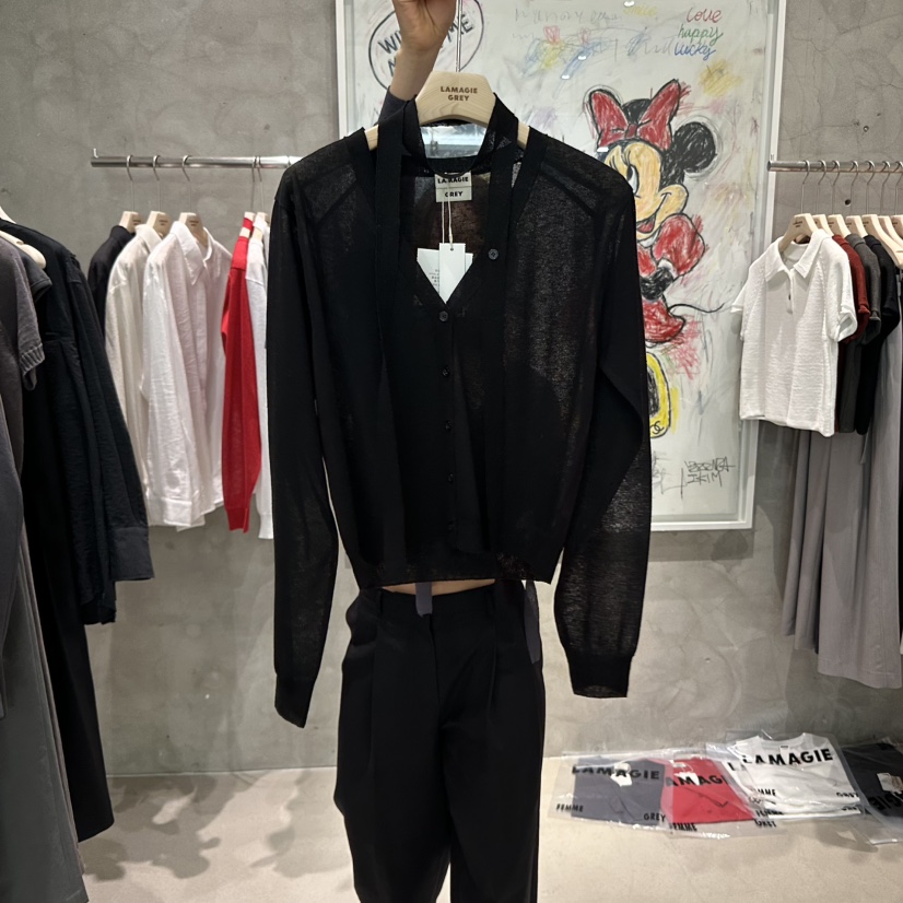 LAMAGIEPIE韓國直郵㊣東大門實拍女裝新品時尚針織衫含脖帶開衫LAMAGIE GREY針織衫圖色3