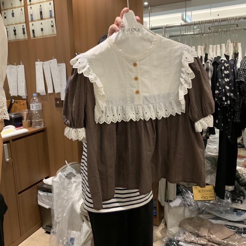 OGI直郵韓國代購㊣女裝新品人氣休閑熱賣時尚推薦襯衫蕾絲衫FLat OGI襯衫/蕾絲衫圖色1