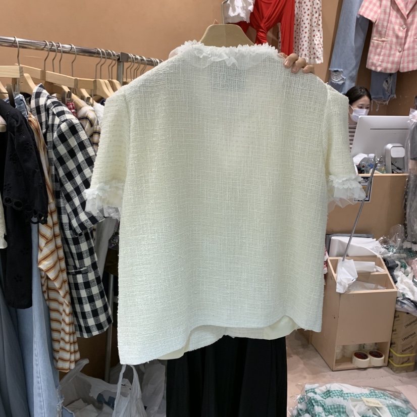 BY FLOW直郵韓國代購㊣女裝新品25春夏熱賣休閑夾克花呢蕾絲BY FLOW夾克