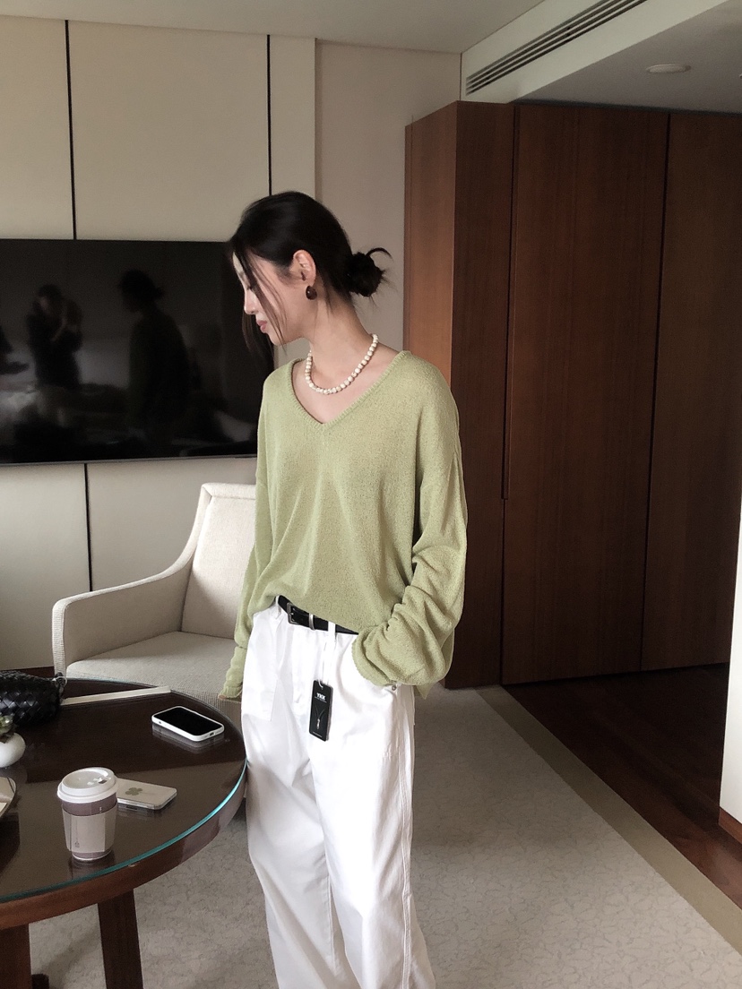 LE BUTTER韓國代購女士新品休閑25春夏熱賣職業時尚針織衫V領LE BUTTER針織衫