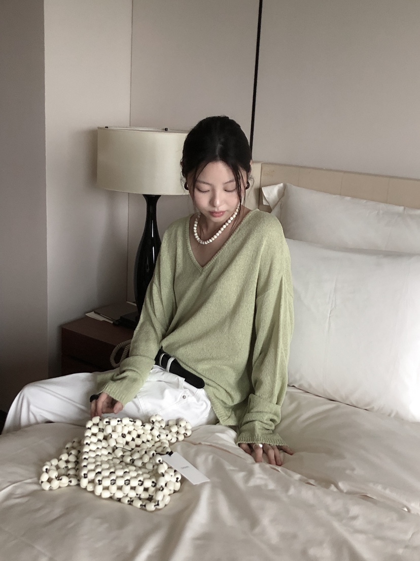 LE BUTTER韓國代購女士新品休閑25春夏熱賣職業時尚針織衫V領LE BUTTER針織衫