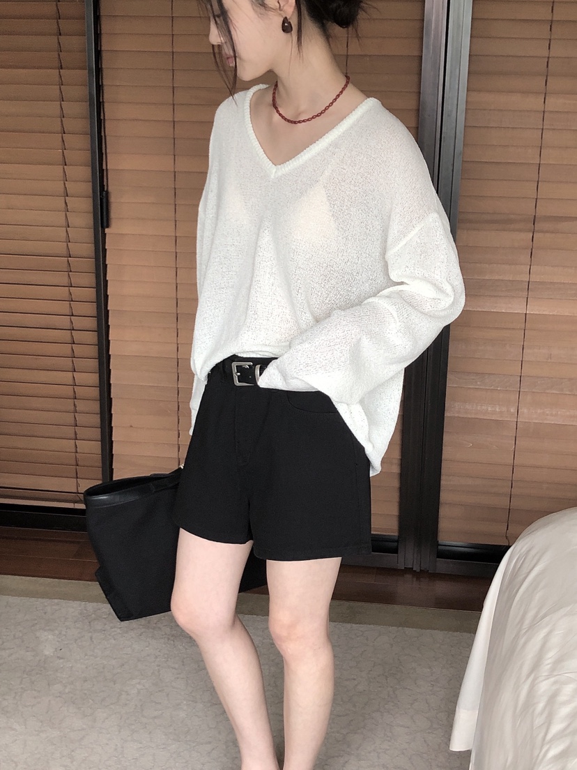 LE BUTTER韓國代購女士新品休閑25春夏熱賣職業時尚針織衫V領LE BUTTER針織衫