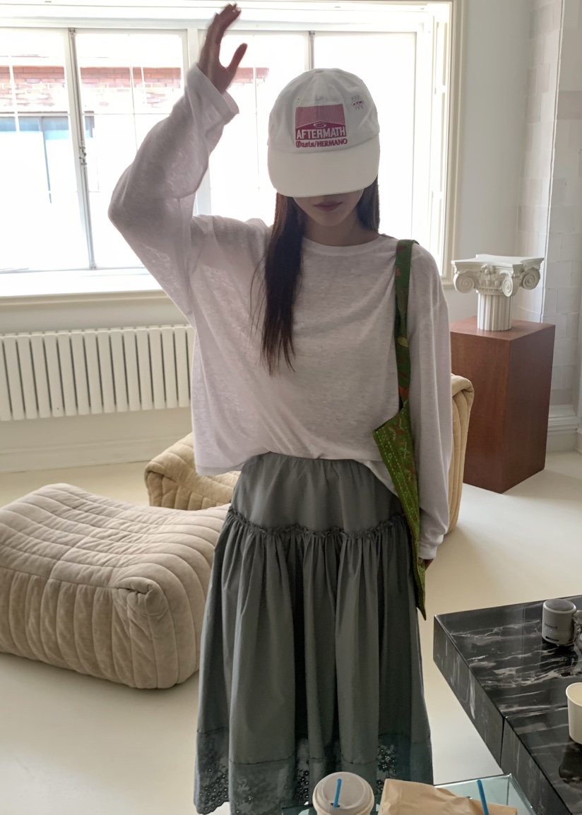 PEBBLE韓國直郵㊣東大門實拍女裝新品熱賣休閑長裙刺繡蕾絲PEBBLE/LAYER長裙