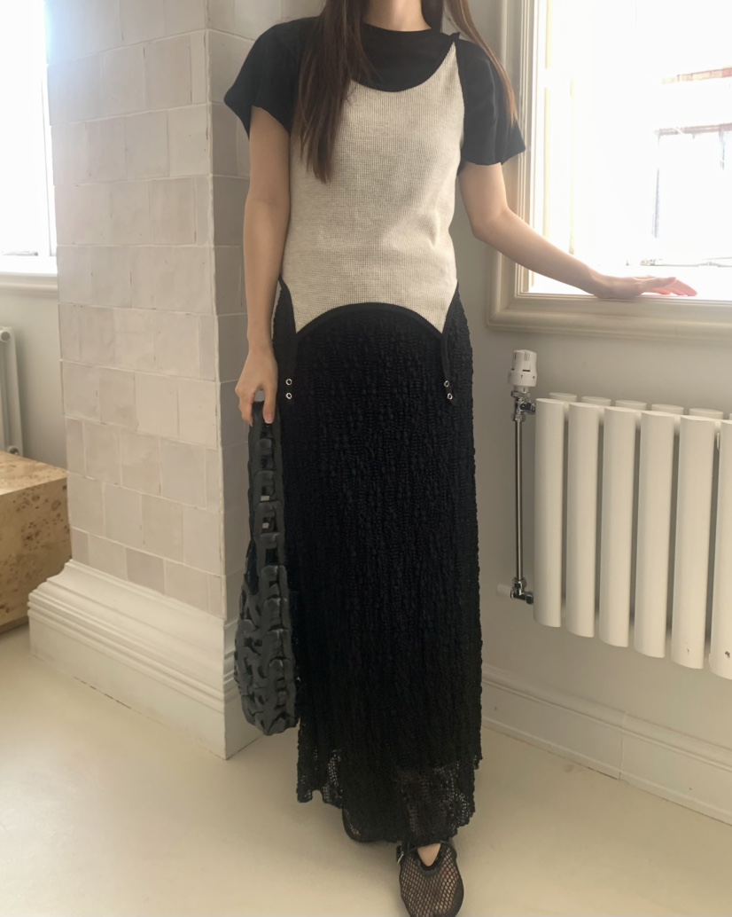 PEBBLE韓國直郵㊣東大門實拍女裝新款時尚休閑長裙鉤針編織PEBBLE/LAYER長裙