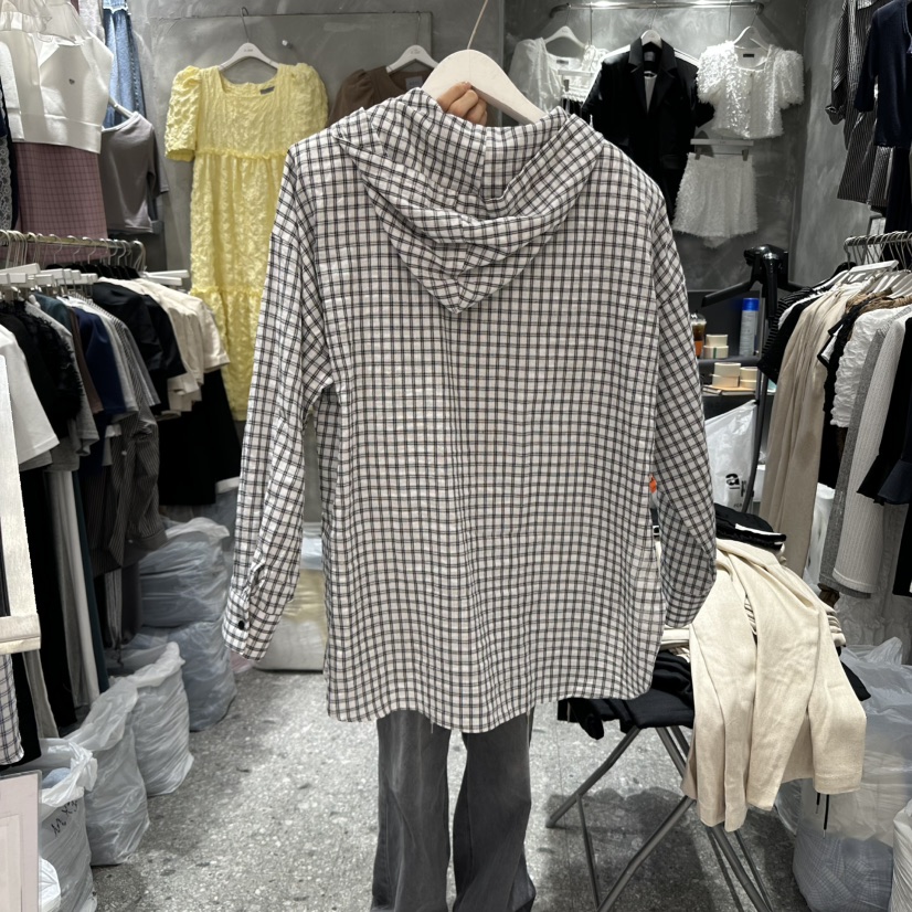 A-DEL韓國直郵㊣東大門實拍女裝新品休閑襯衫蕾絲衫連帽衫格紋A-DEL襯衫/蕾絲衫