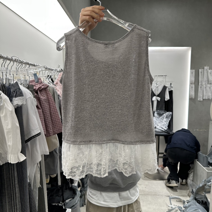 ANDE韓國直郵㊣東大門實拍女裝新品人氣熱賣25春夏吊帶背心亞麻ANDE吊帶/背心