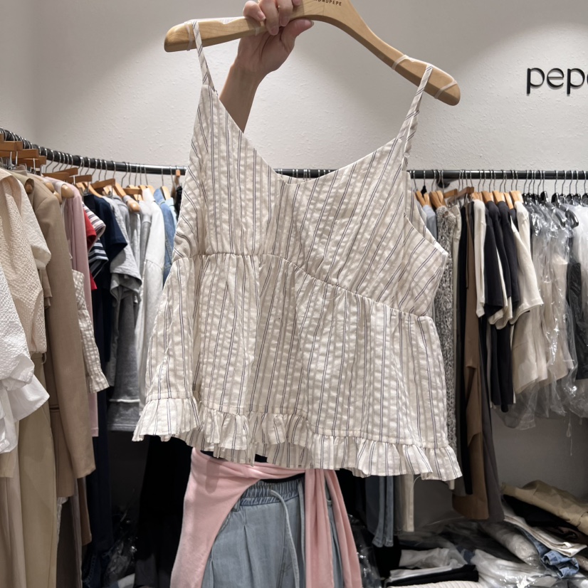 ALMOND PEPE韓國直郵㊣女裝新品休閑人氣熱賣吊帶背心荷葉邊ALMOND PEPE吊帶/背心圖色1