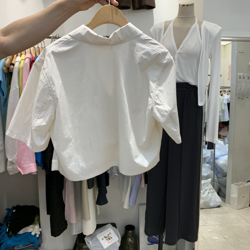 DUPLO直郵韓國代購㊣女裝新品25春夏人氣襯衫蕾絲衫尼龍短款DUPLO襯衫/蕾絲衫