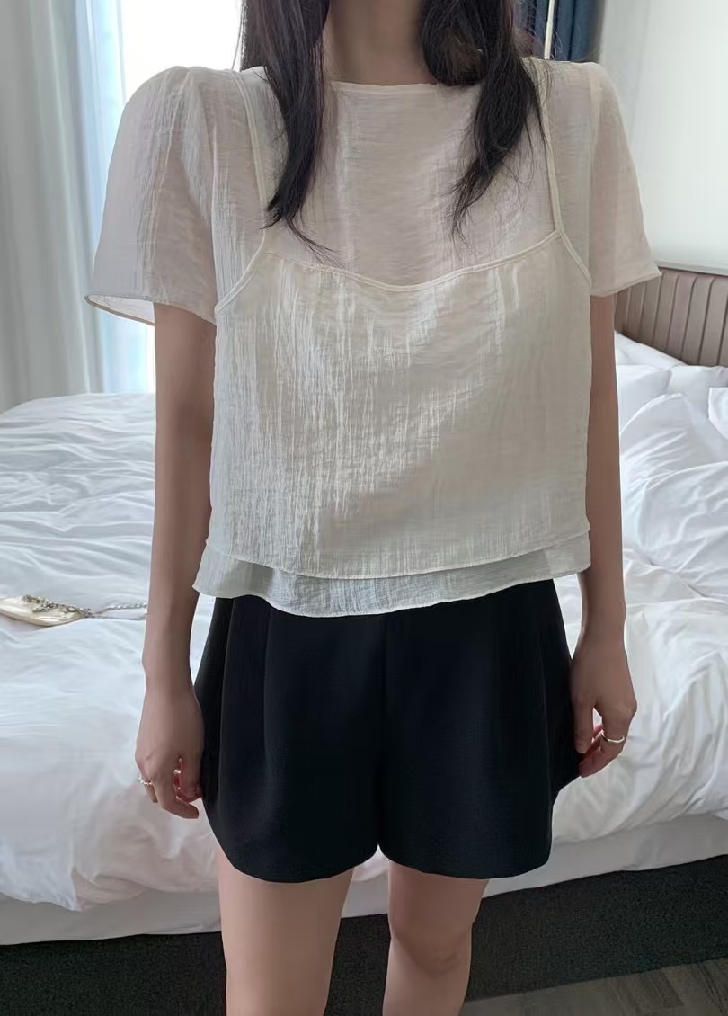 MELLOUNGE-멜라운지-T東大門代購女士新品推薦襯衫蕾絲衫假兩件緊身MELLOUNGE-T襯衫/蕾絲衫