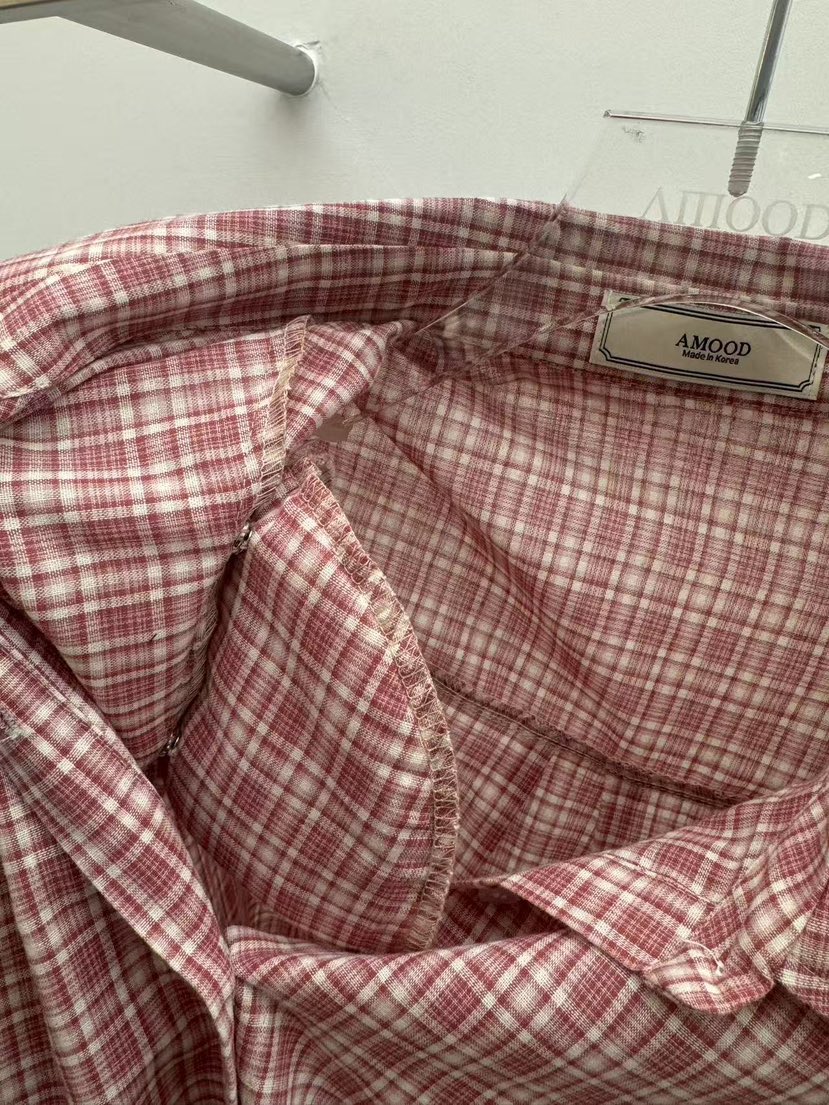 AMOOD韓國直郵女裝新品真品25春夏時尚推薦熱賣襯衫蕾絲衫格紋AMOOD襯衫/蕾絲衫