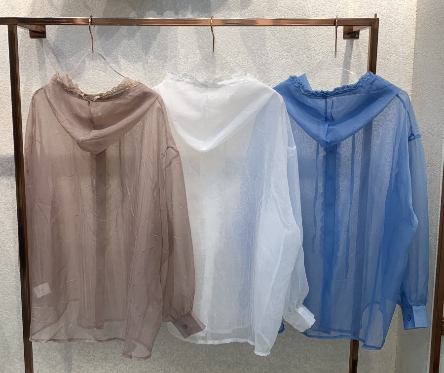 SYMBOL韓國直郵女士新品25春夏休閑人氣襯衫蕾絲衫透明連帽SYMBOL襯衫/蕾絲衫