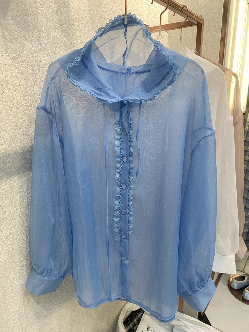SYMBOL韓國直郵女士新品25春夏休閑人氣襯衫蕾絲衫透明連帽SYMBOL襯衫/蕾絲衫圖色2
