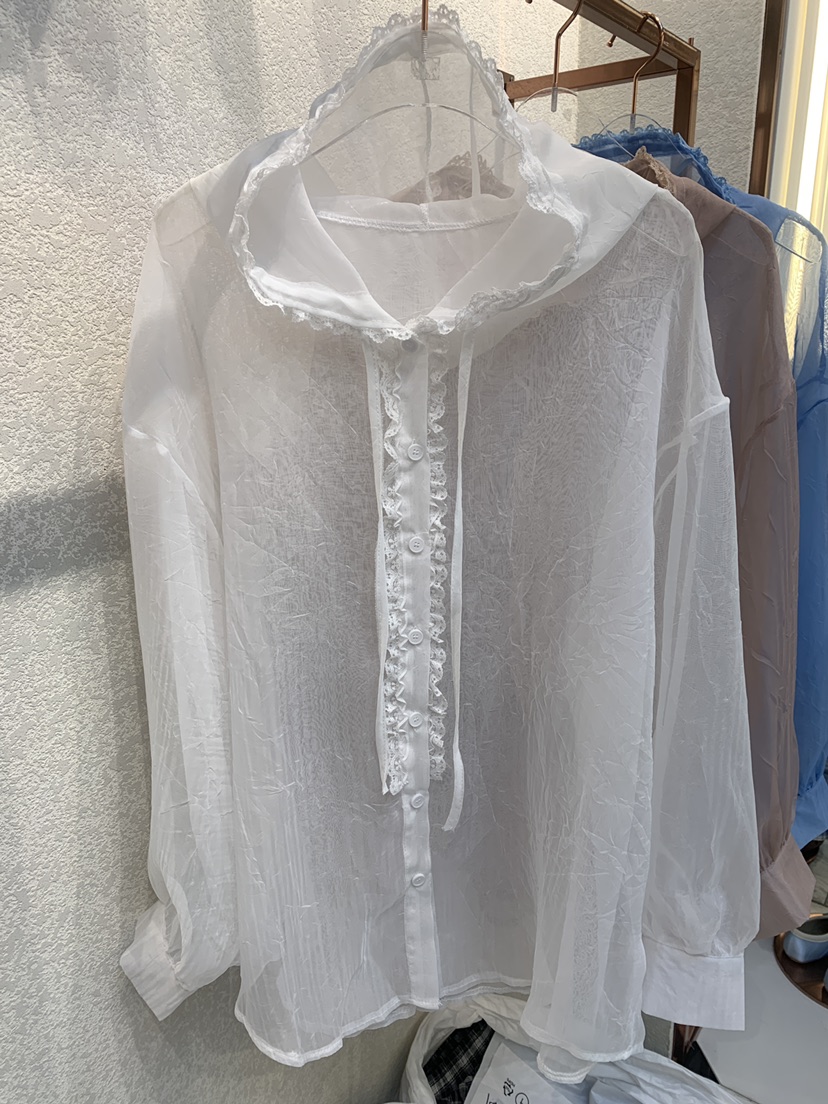 SYMBOL韓國直郵女士新品25春夏休閑人氣襯衫蕾絲衫透明連帽SYMBOL襯衫/蕾絲衫圖色3