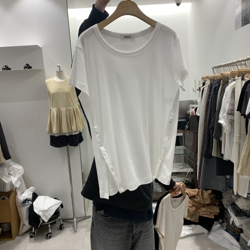 ANN MARGRET(此品牌名稱會遭售假投訴,建議淘寶店鋪商品名稱中不要使用)韓國代購女裝新品25春夏T恤紐扣GRETA.YT恤