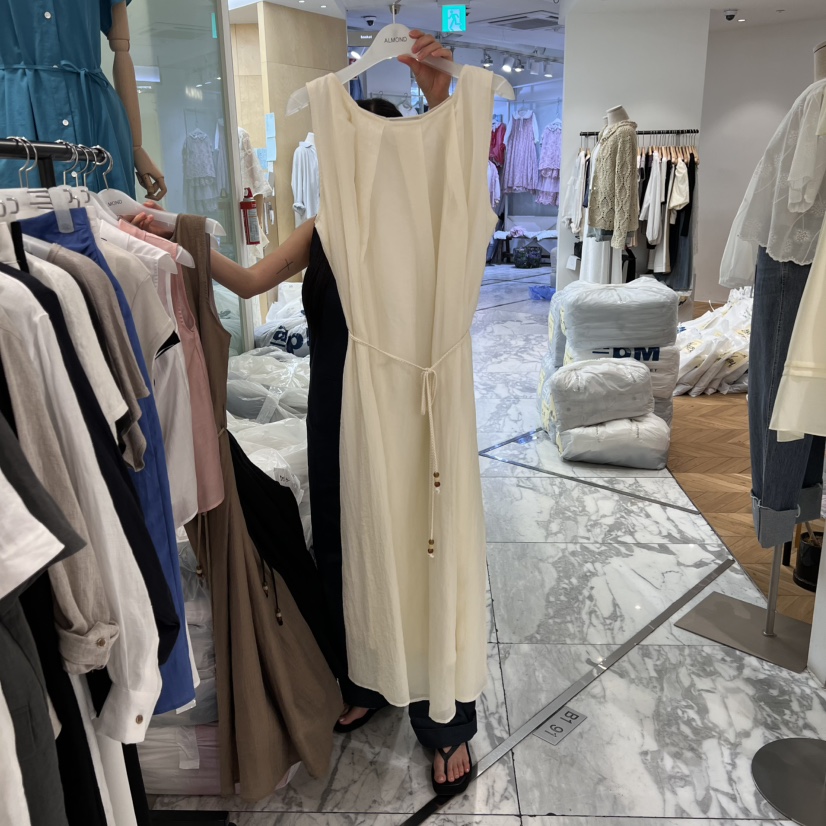 ALMOND東大門代購女士新品真品25春夏職業人氣連衣裙含腰繩ALMOND連衣裙