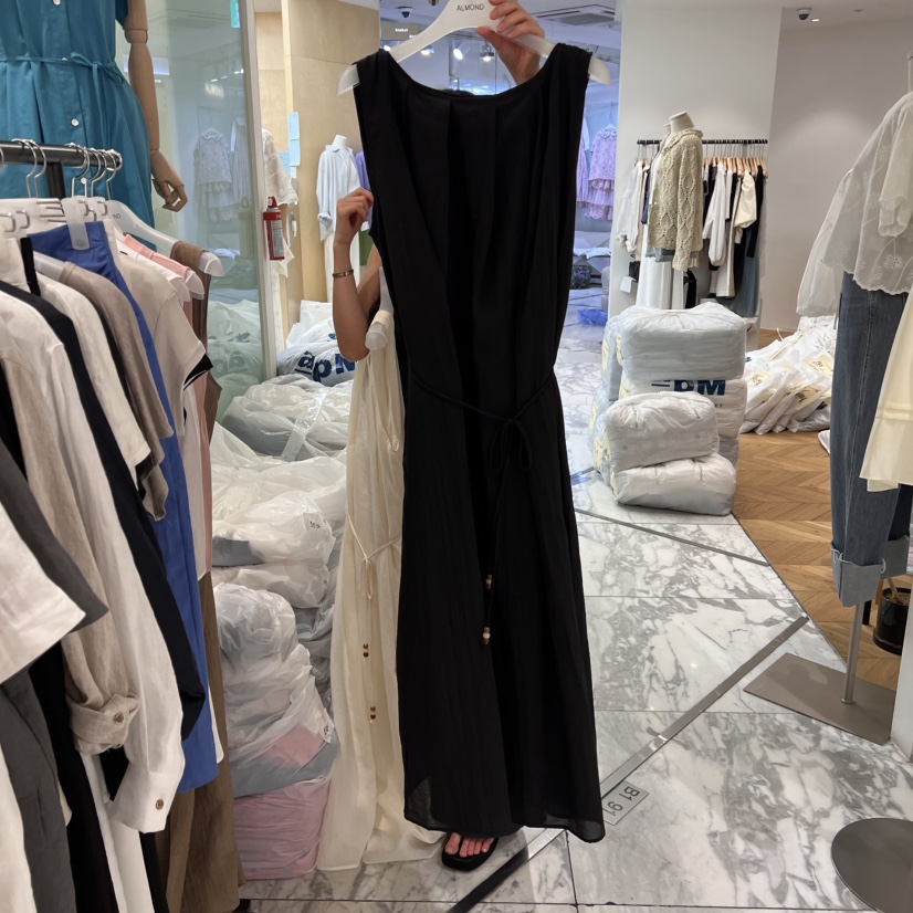 ALMOND東大門代購女士新品真品25春夏職業人氣連衣裙含腰繩ALMOND連衣裙圖色3