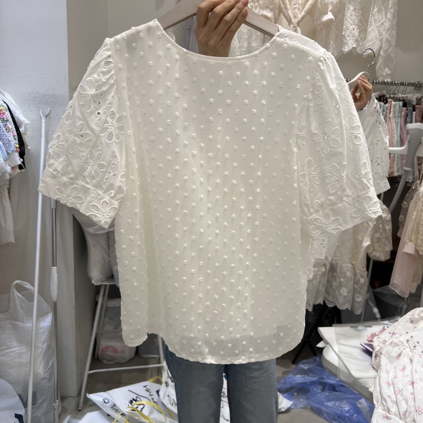 YARD韓國直郵女士新款真品25春夏休閑人氣襯衫蕾絲衫刺繡開衫YARD襯衫/蕾絲衫