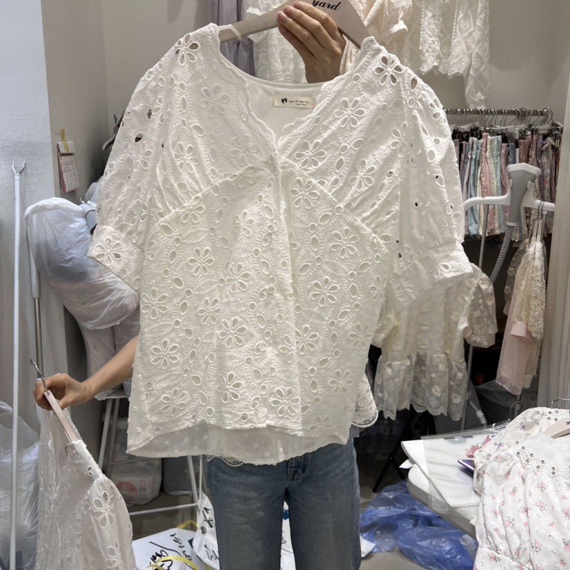 YARD韓國直郵女士新款真品25春夏休閑人氣襯衫蕾絲衫刺繡開衫YARD襯衫/蕾絲衫圖色2