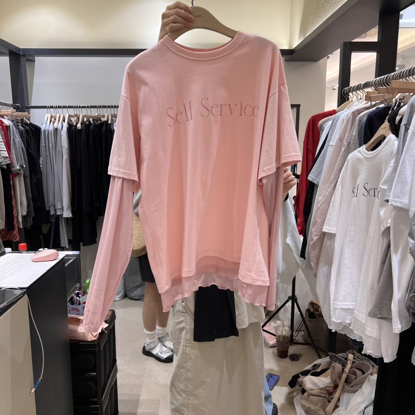 SELF SERVICE東大門代購女士新品熱賣推薦時尚長袖T恤假兩件SELF SERVICE長袖T恤圖色2