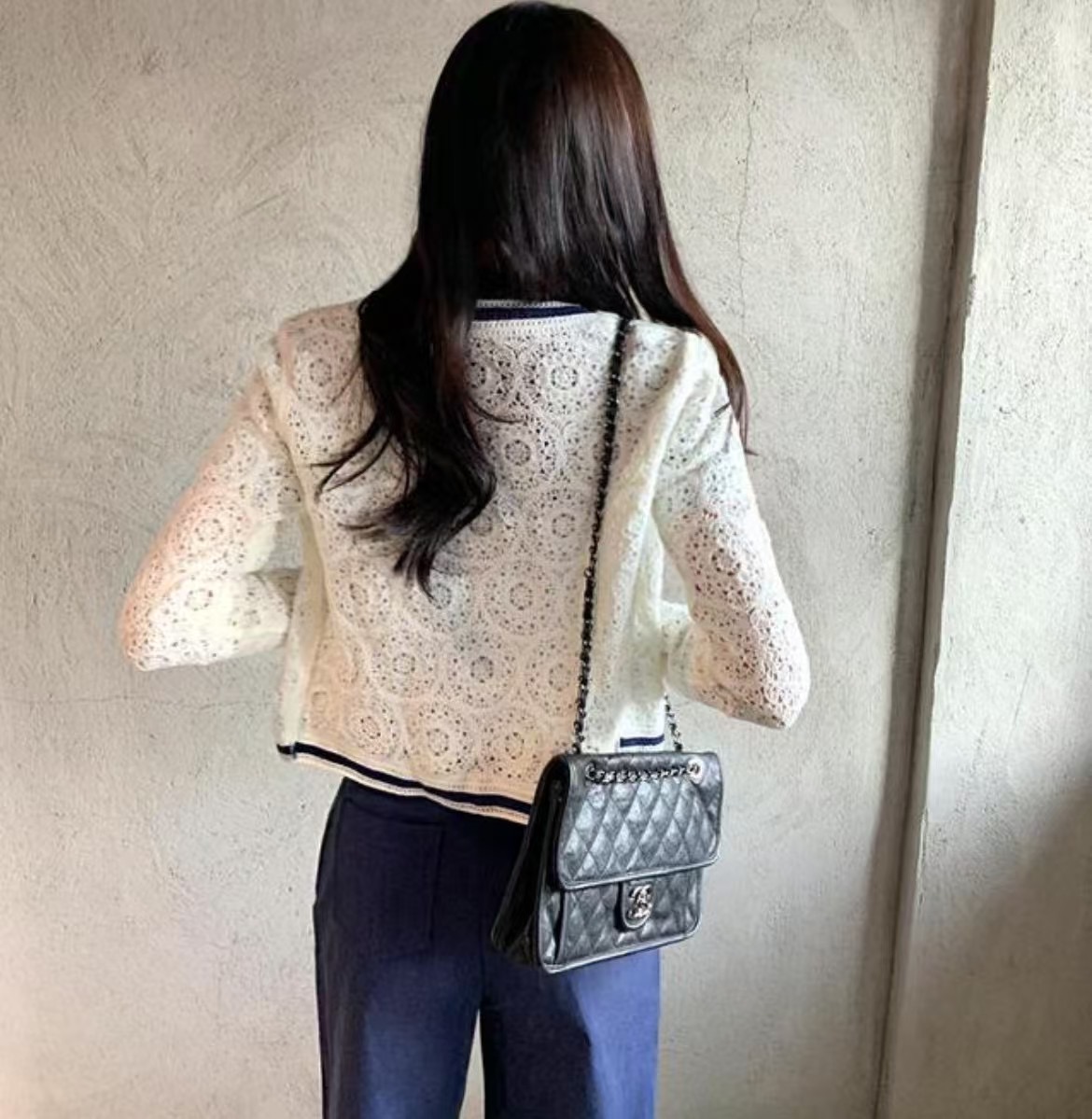 AGAIN US東大門代購女士新品25春夏時尚休閑針織衫蕾絲開衫AGAIN US針織衫