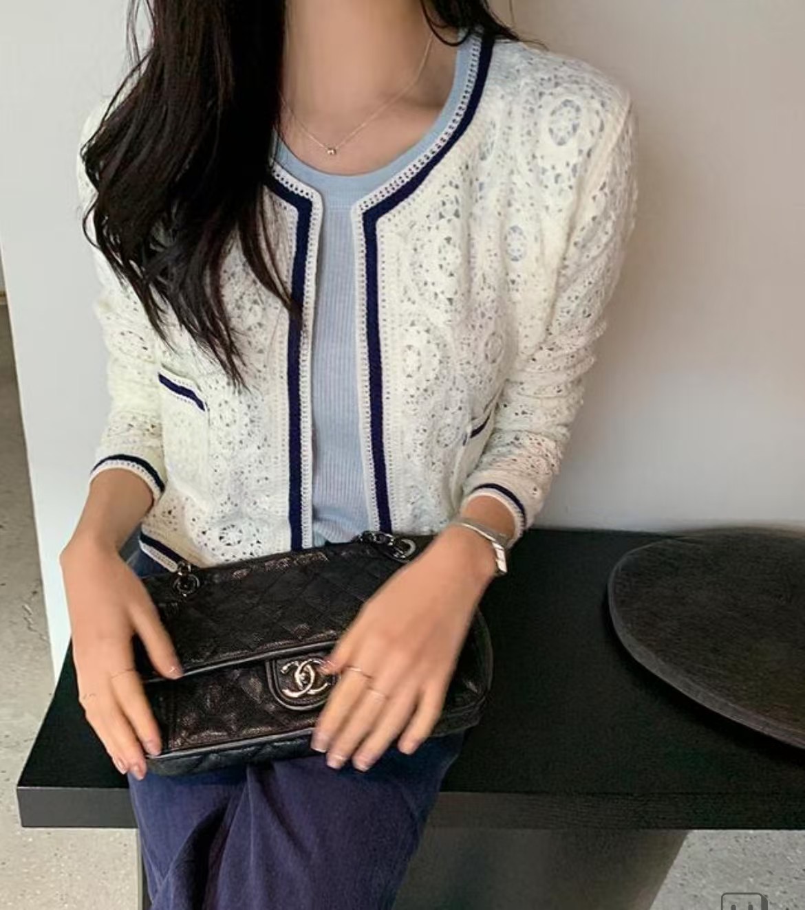 AGAIN US東大門代購女士新品25春夏時尚休閑針織衫蕾絲開衫AGAIN US針織衫
