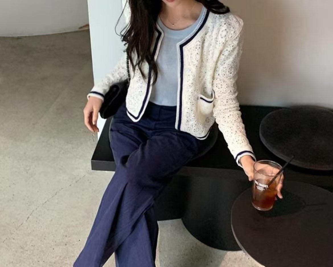 AGAIN US東大門代購女士新品25春夏時尚休閑針織衫蕾絲開衫AGAIN US針織衫