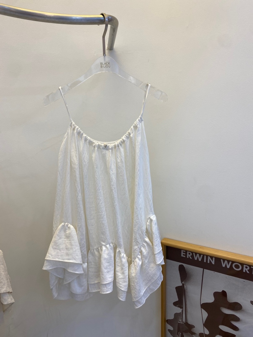 BLACK BIJOU韓國直郵㊣東大門實拍女裝新品休閑吊帶背心亞麻BLACK BIJOU吊帶/背心