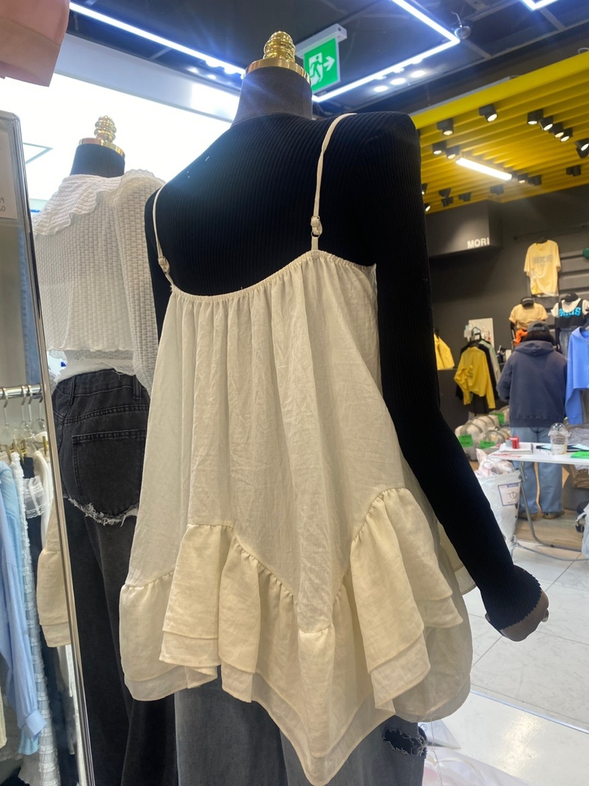 BLACK BIJOU韓國直郵㊣東大門實拍女裝新品休閑吊帶背心亞麻BLACK BIJOU吊帶/背心