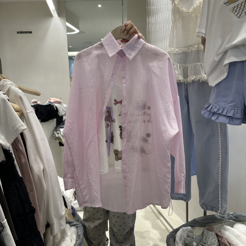 MIMME直郵韓國代購㊣女裝新品25春夏時尚襯衫蕾絲衫不含內搭MIMME襯衫/蕾絲衫圖色2