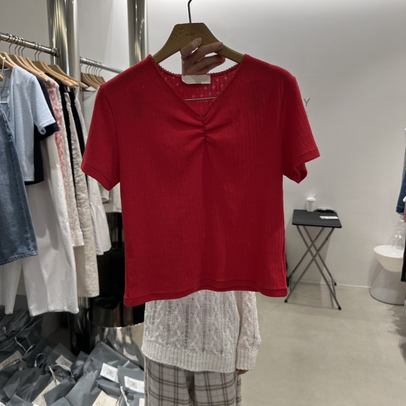 AHOY東大門直郵女裝新品休閑時尚25春夏人氣熱賣T恤蕾絲褶皺AHOYT恤圖色3
